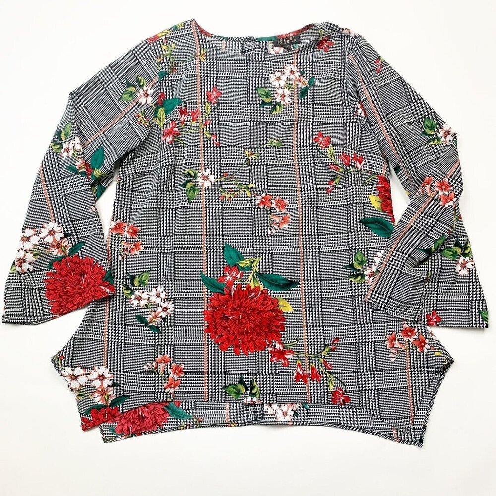 Isabel Womens Blouse Size Medium Floral Long Sleeve Round Neck Cotton